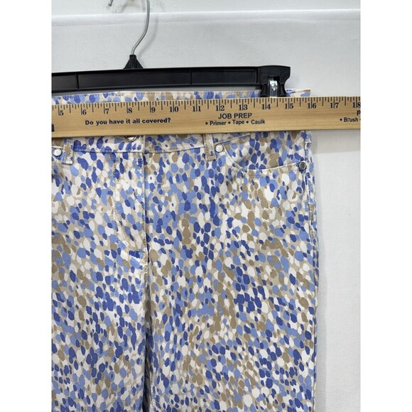 J.Mclaughlin Lexi Jeans Pants Womens 10 Watercolor Blue Tan White Print Stretch - Picture 7 of 10